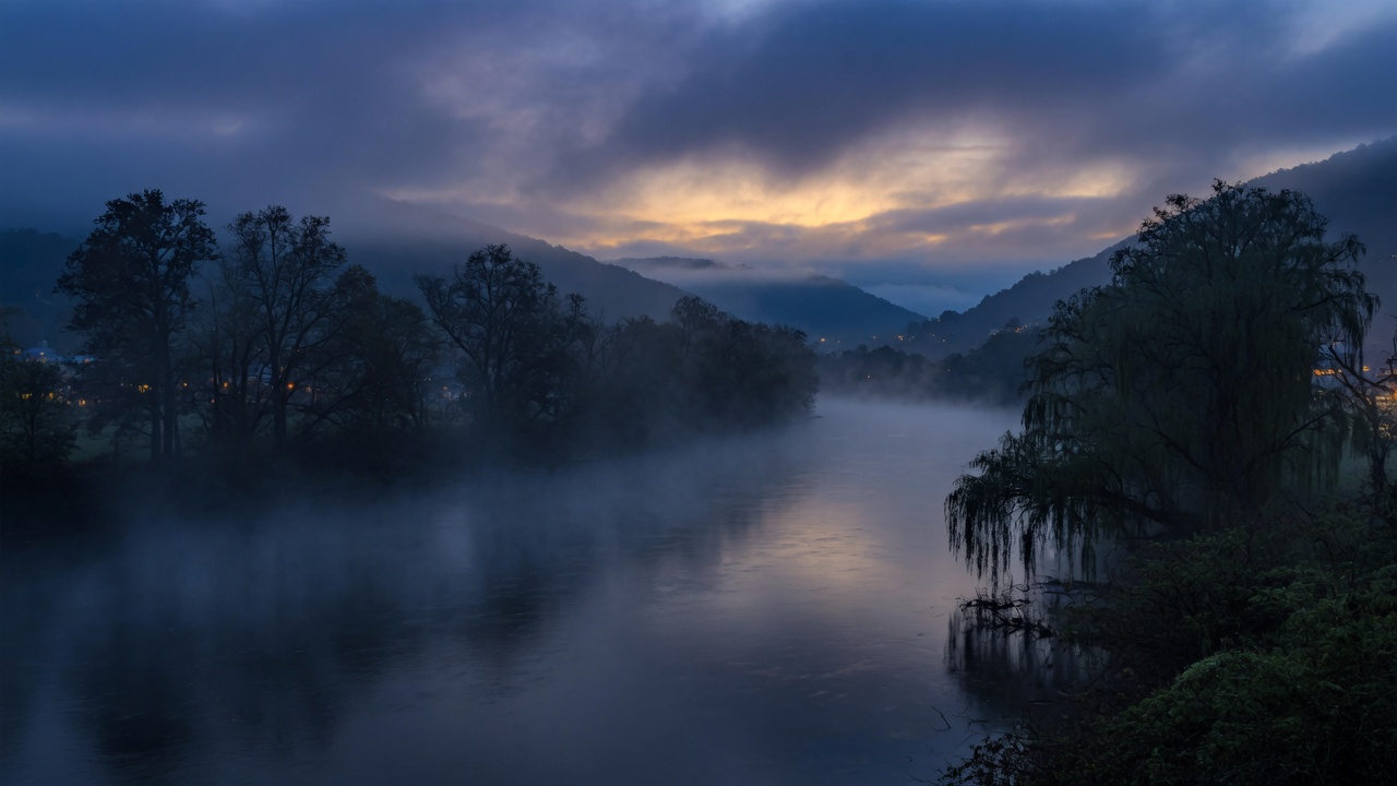 Misty river at dawn