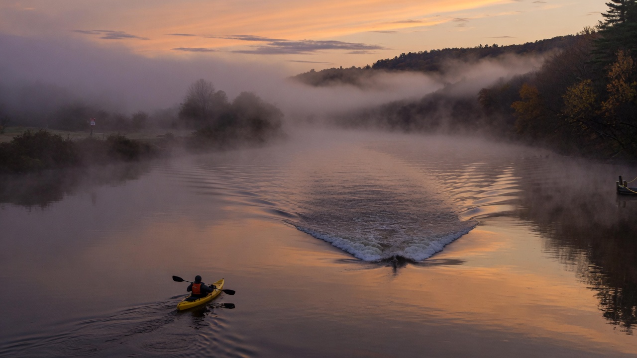 Kayaking on a misty river