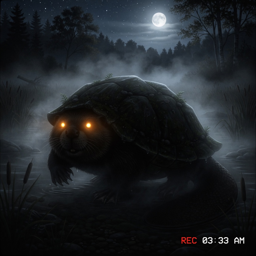 Mysterious amber eyes over dark water