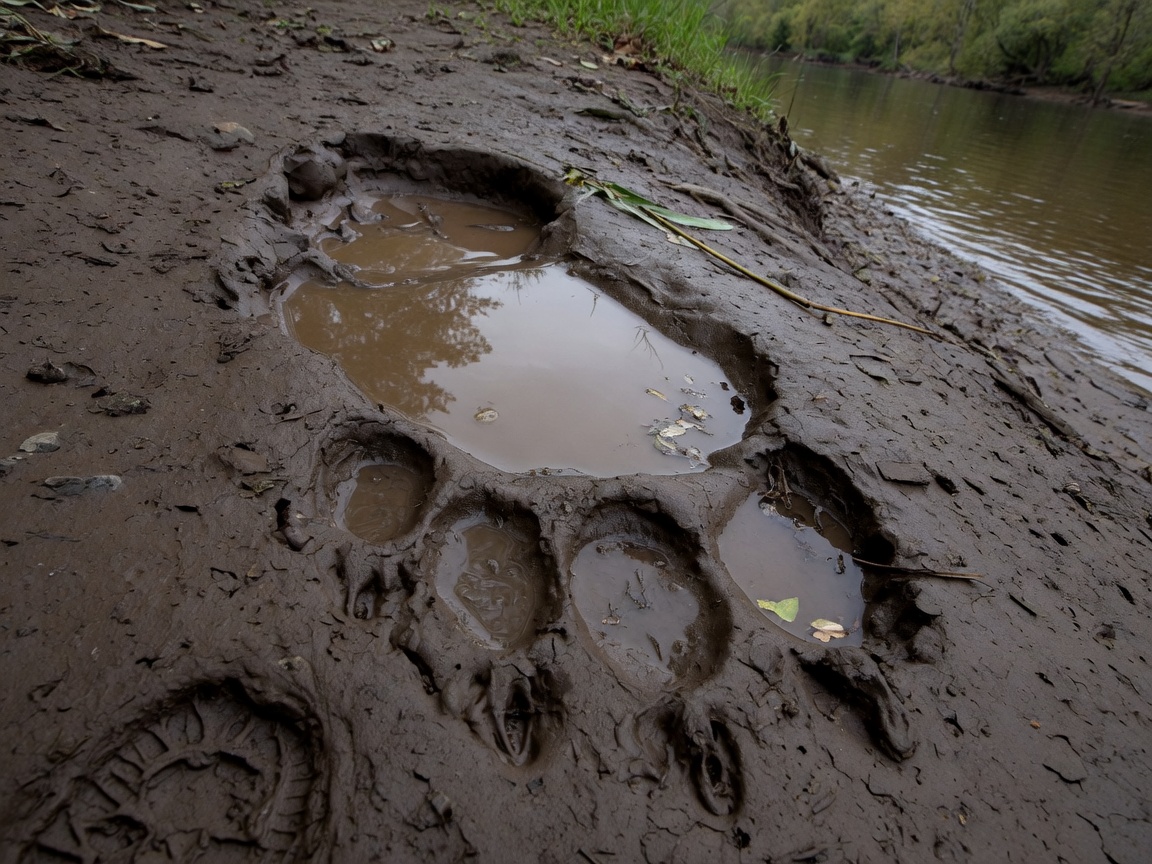 Tracks in river mud